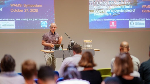 A researcher presenting as part of the WAMSI symposium.