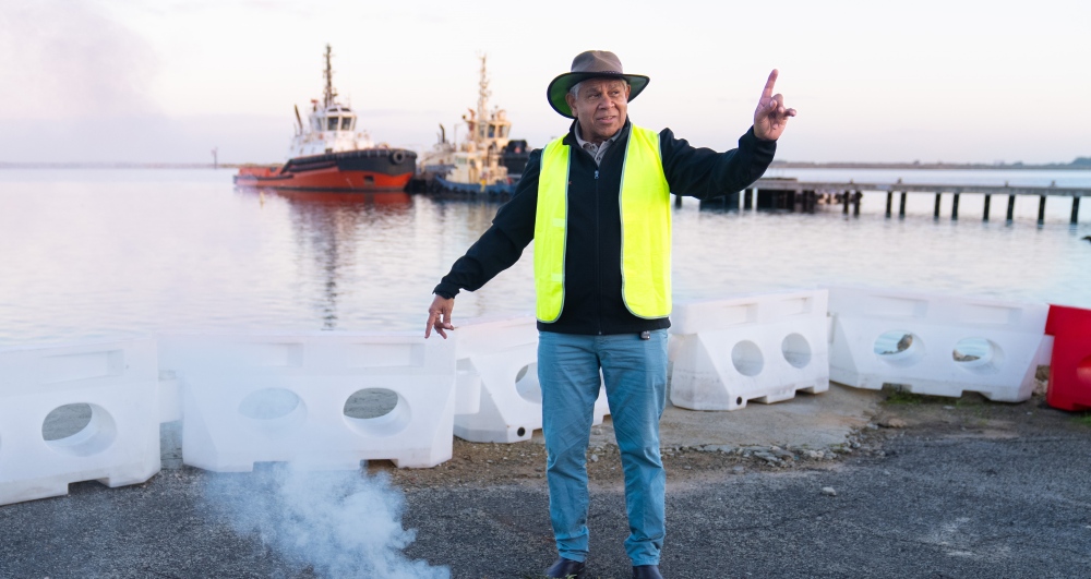 Nick Abraham of Warrang-Bridil lead a Welcome to Country and smoking ceremony.