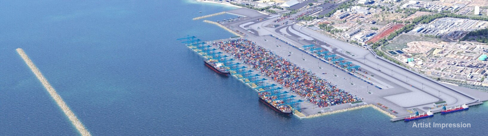 3D artist impression of the proposed Westport port precinct.