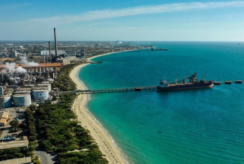 Aerial photo of the Kwinana Industrial Area and its coastline.