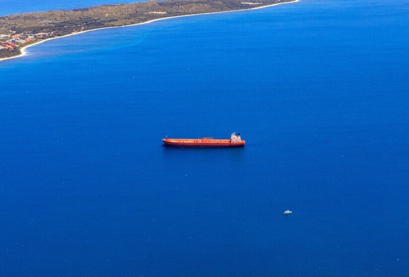 Aerial photo of vessel in the Cockburn Sound.