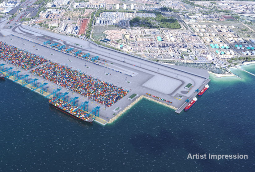 3D artist impression of the potential new Kwinana-based port, Kwinana Bulk Terminal on the right.