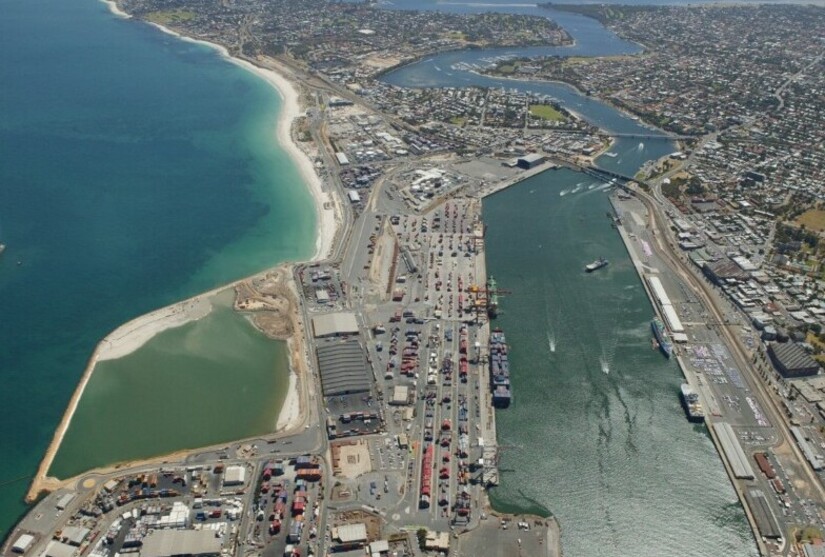 Aerial photo of Rous Head a service industrial area including a small harbour