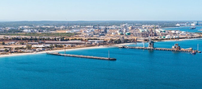 Aerial photo of the Kwinana Industrial Area looking inland.