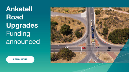 The intersection of Anketell Road and Rockingham Road with the title of 'Anketell Road Upgrades: Funding announced'