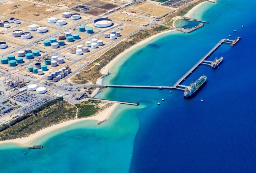 an aerial photo of the Kwinana Industrial Area and coastline